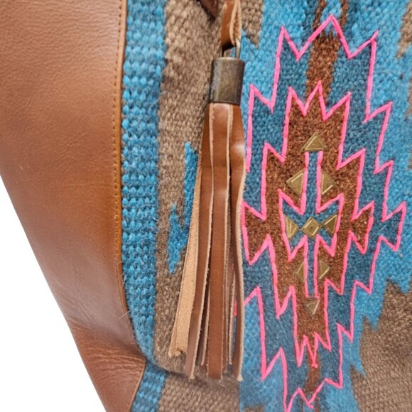 Catchfly Studios Serape Leather Tote Purse Shoulder Bag Southwestern Aztec NWT - Picture 12 of 16